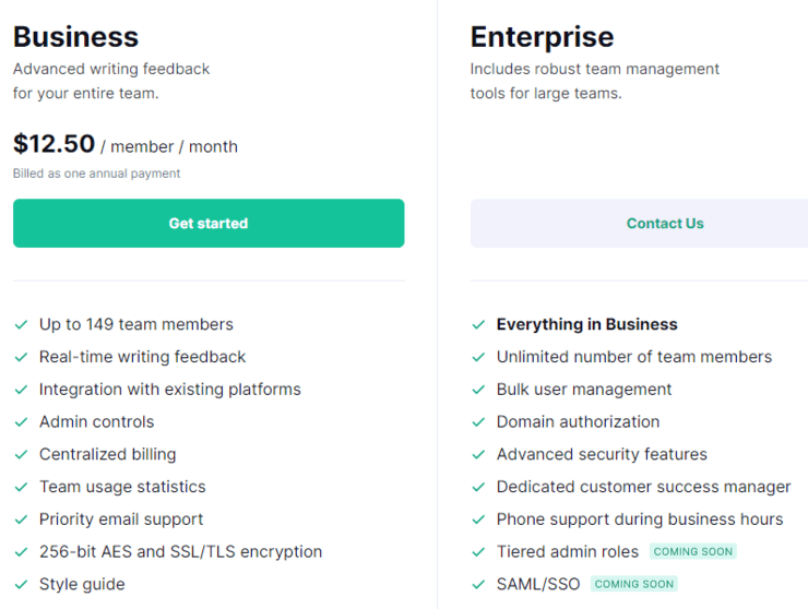 grammarly business pricing