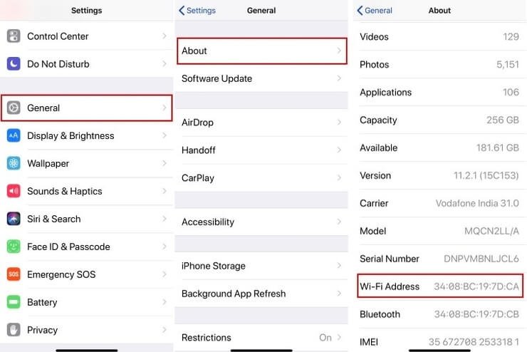 mac address on iphone